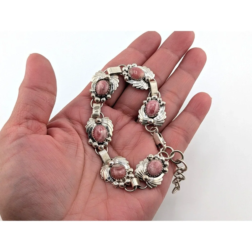 Handmade Navajo Natural‎ Wreath Rhodochrosite Stone Bracelet Fits 8-9.5 in. **